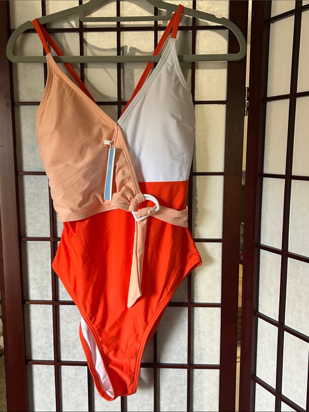 Cupshe 🍊& White swimsuit w/ Pink and Orange Palm Tree Swimsuit Sack - Picture 1 of 6